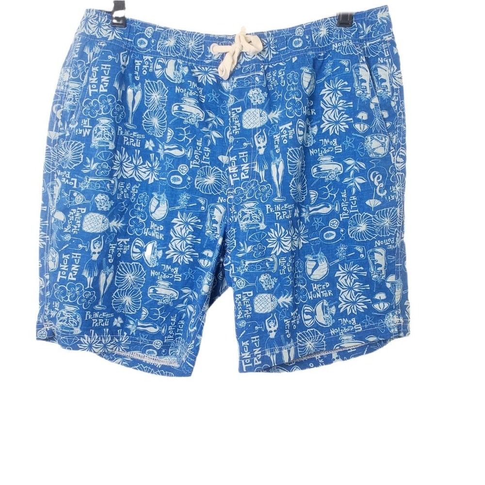 Johnnie-O Mens Scorpion Bowl Tiki Print Swim Trunks Blue Size Med Style JMSS2480